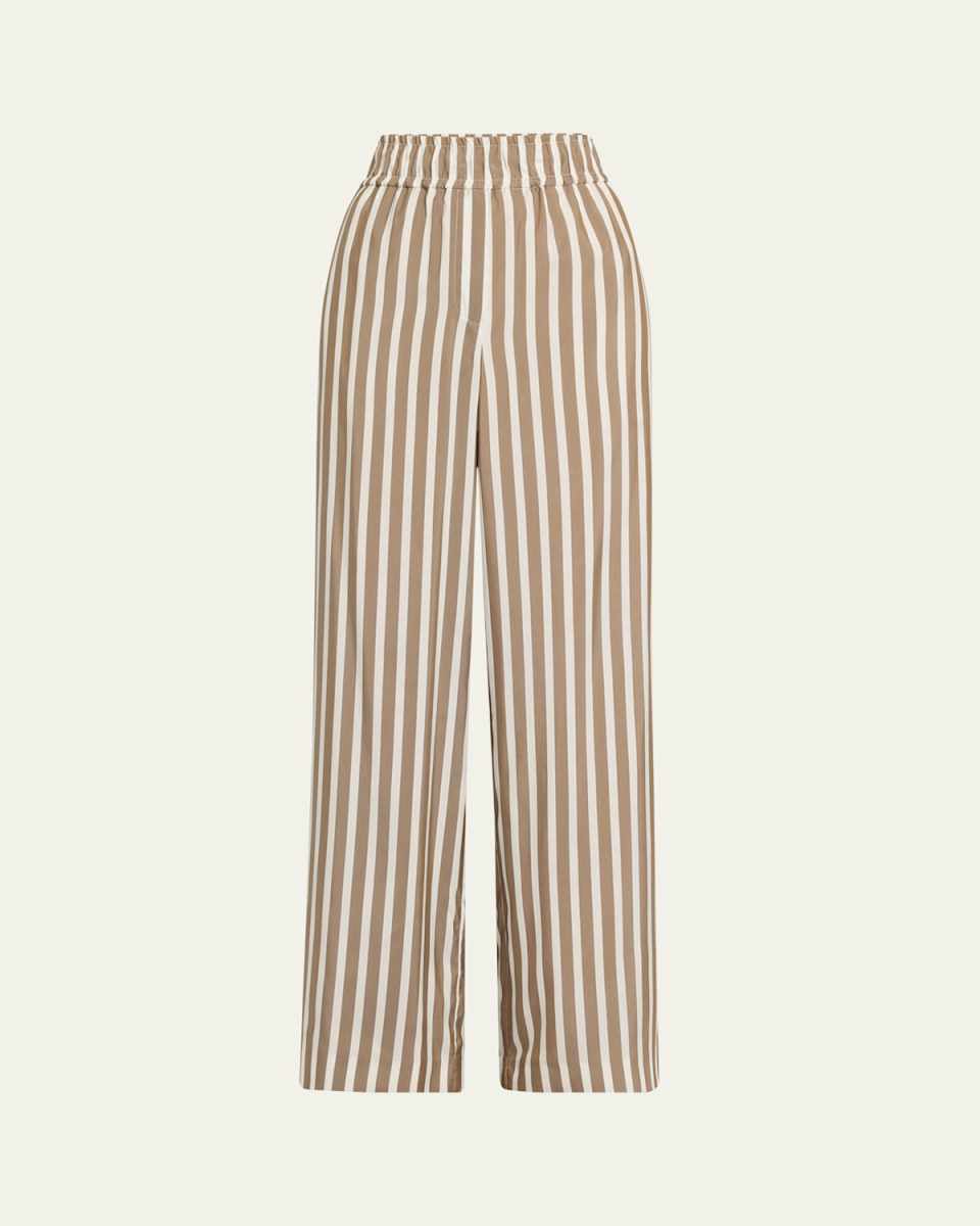 Striped Silk Wide-Leg Pull-On Pants